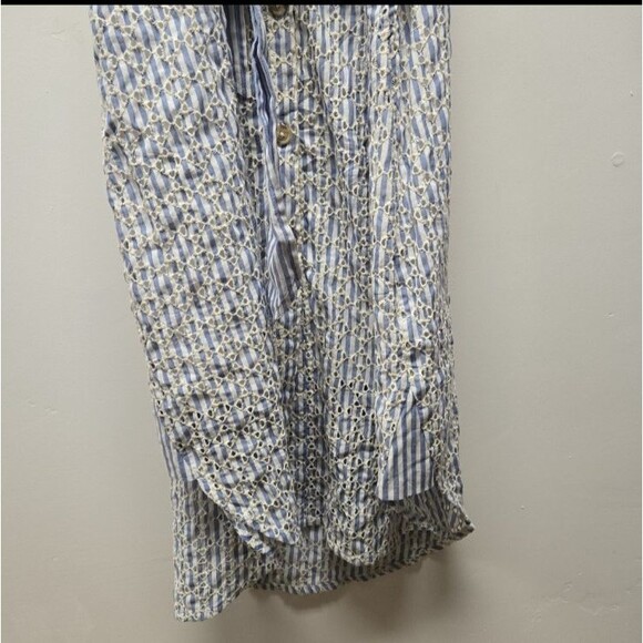 Anthropologie Kismet White & Blue Striped Eyelet Midi Shirt Dress Size 8 Women’s - Picture 6 of 10